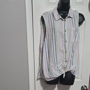 Time and Tru Striped Sleeveless Blouse - White, Blue, Pink